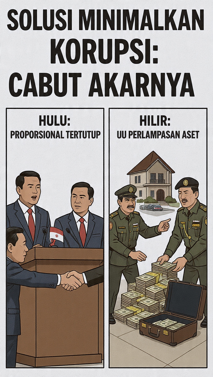 SOLUSI MINIMALKAN KORUPSI: JANGAN OBATI GEJALANYA, CABUT AKARNYA