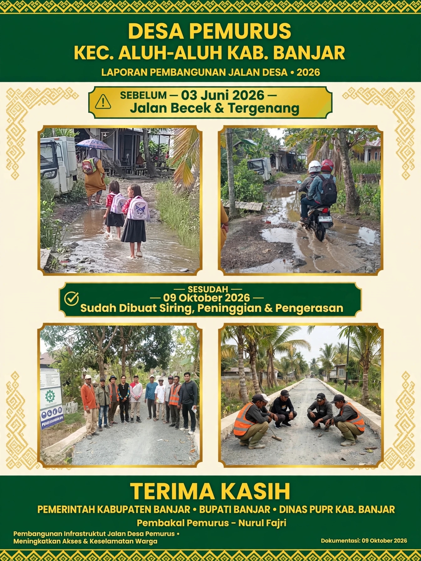 Dari Kubangan Lumpur Jadi Jalan Layak, Warga Pemurus Aluh-Aluh Ucapkan Terima Kasih ke Pemkab Banjar dan Dinas PUPR