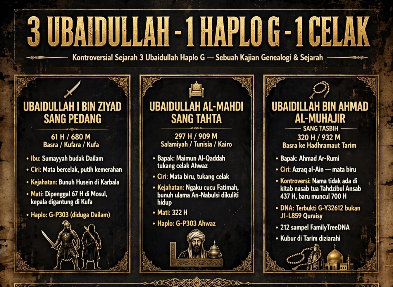 "3 Ubaidullah: Pedang, Tahta, dan Tasbih — Satu Celak, Satu Haplo G, Tiga Luka Islam"